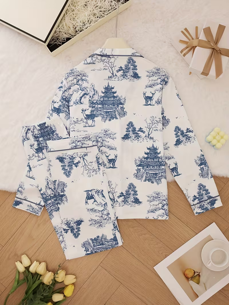 Women's Floral Printed Home Long Sleeve Suit