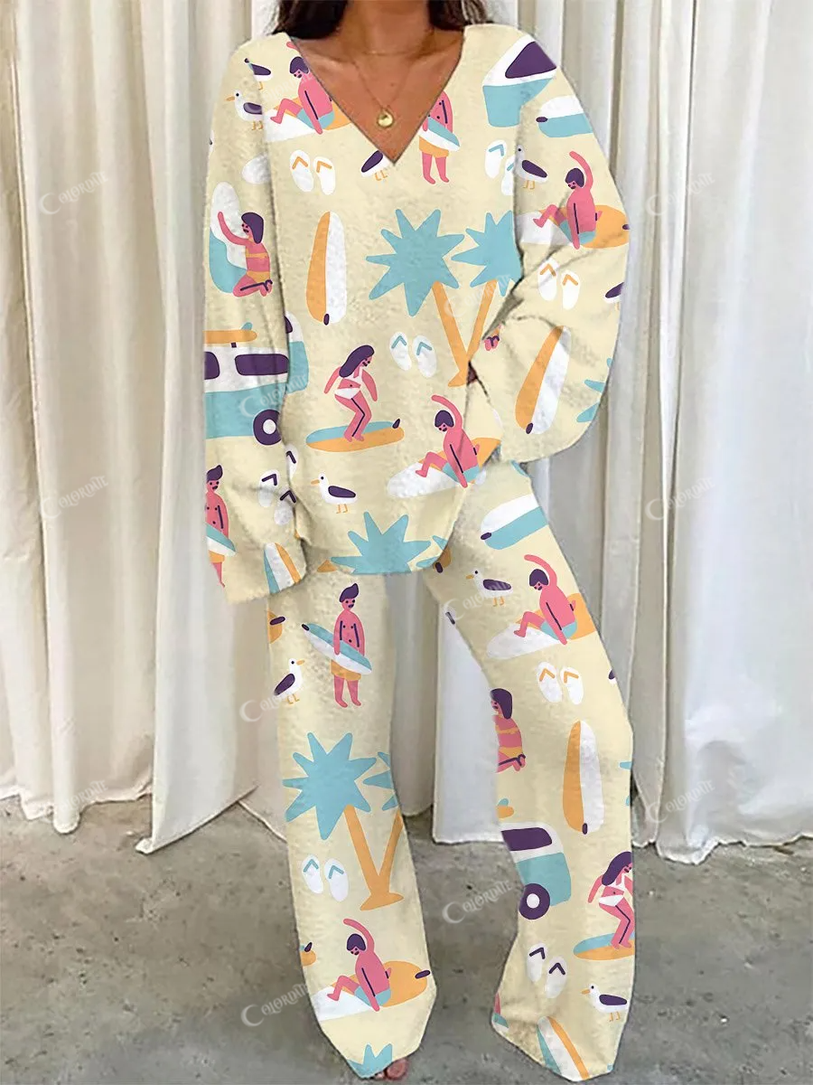 Women's Surfing Printed V-Neck Suit