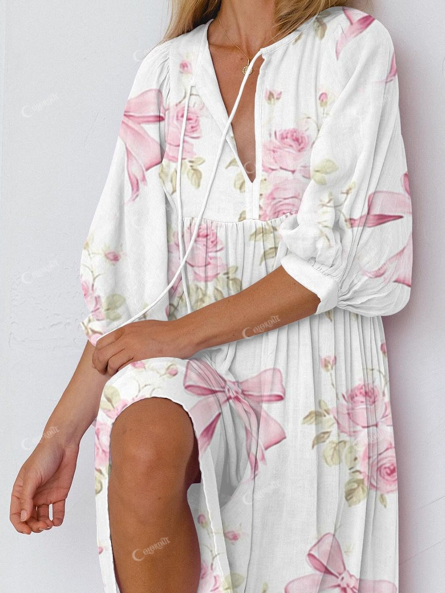 Women's Pink Bow Flower Dress