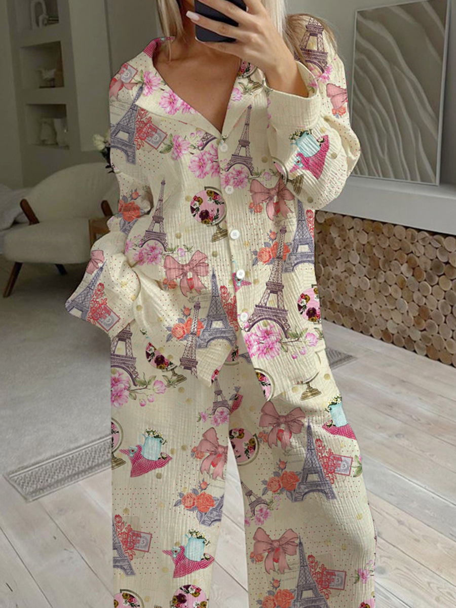 Women's Valentine's Day Romantic Paris Tower Pajama Set