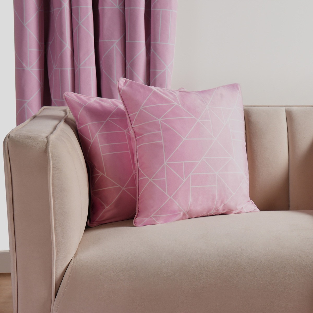 Geometric Print Pink Outdoor Cushion