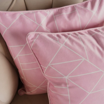 Geometric Print Pink Outdoor Cushion
