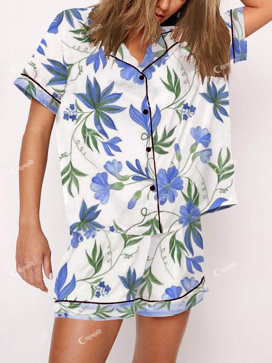 Women's Bohemian Art Floral Print Home Short Sleeve Set