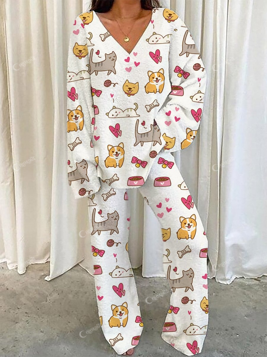 Women's Cute Animal Printed Long Sleeve Home Suit