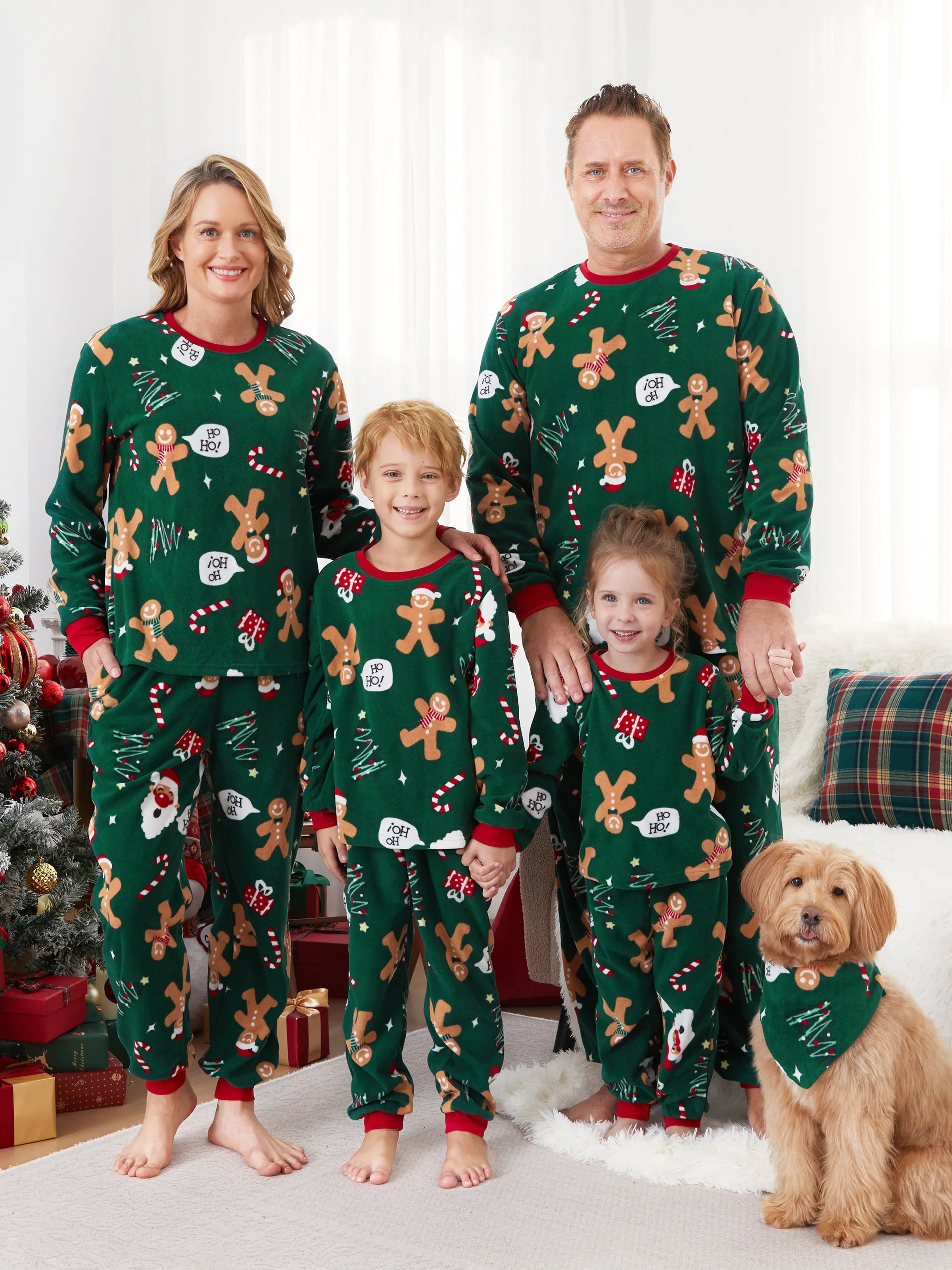 Christmas Pajamas Family Matching Fleece Gingerbread Man Long Sleeves Pajamas Sets