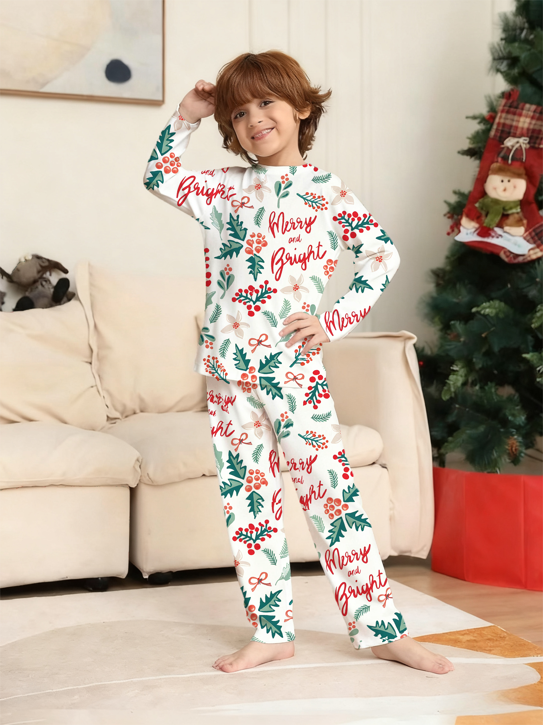 Christmas Botanical  Print Family Matching Pajama Sets