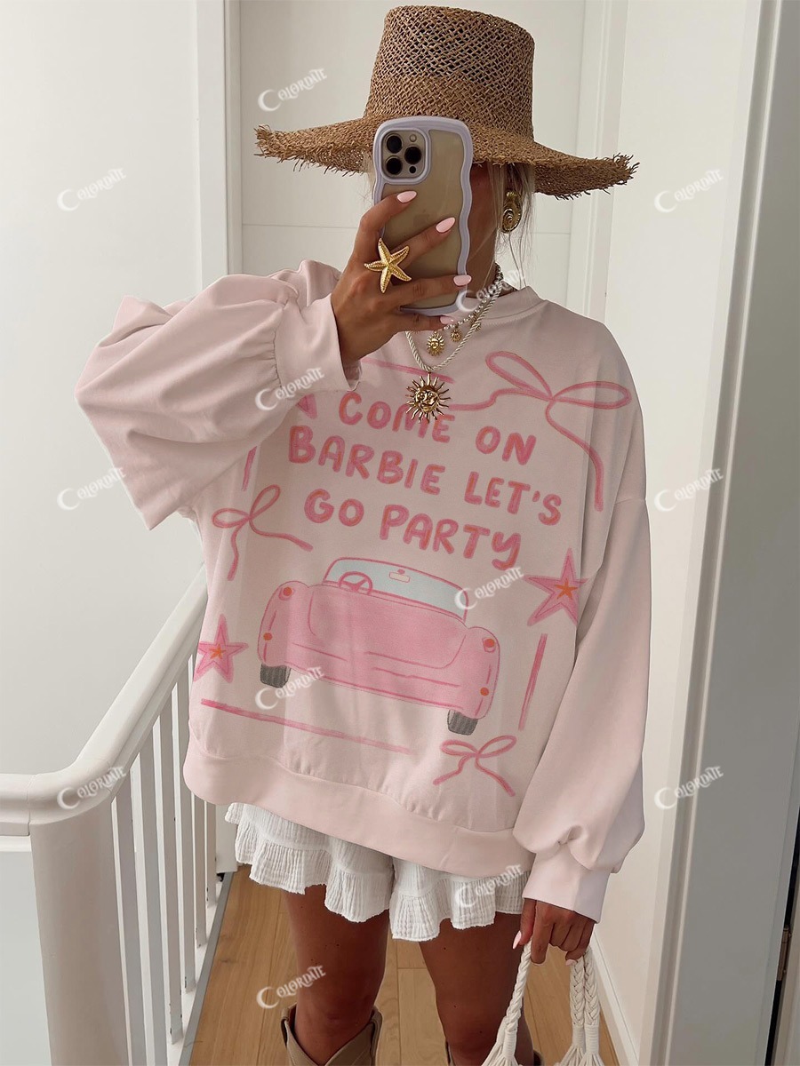 Women's COME ON BARBIE LET'S GO PARTY Graphic Crew Neck Long Sleeve Sweatshirt