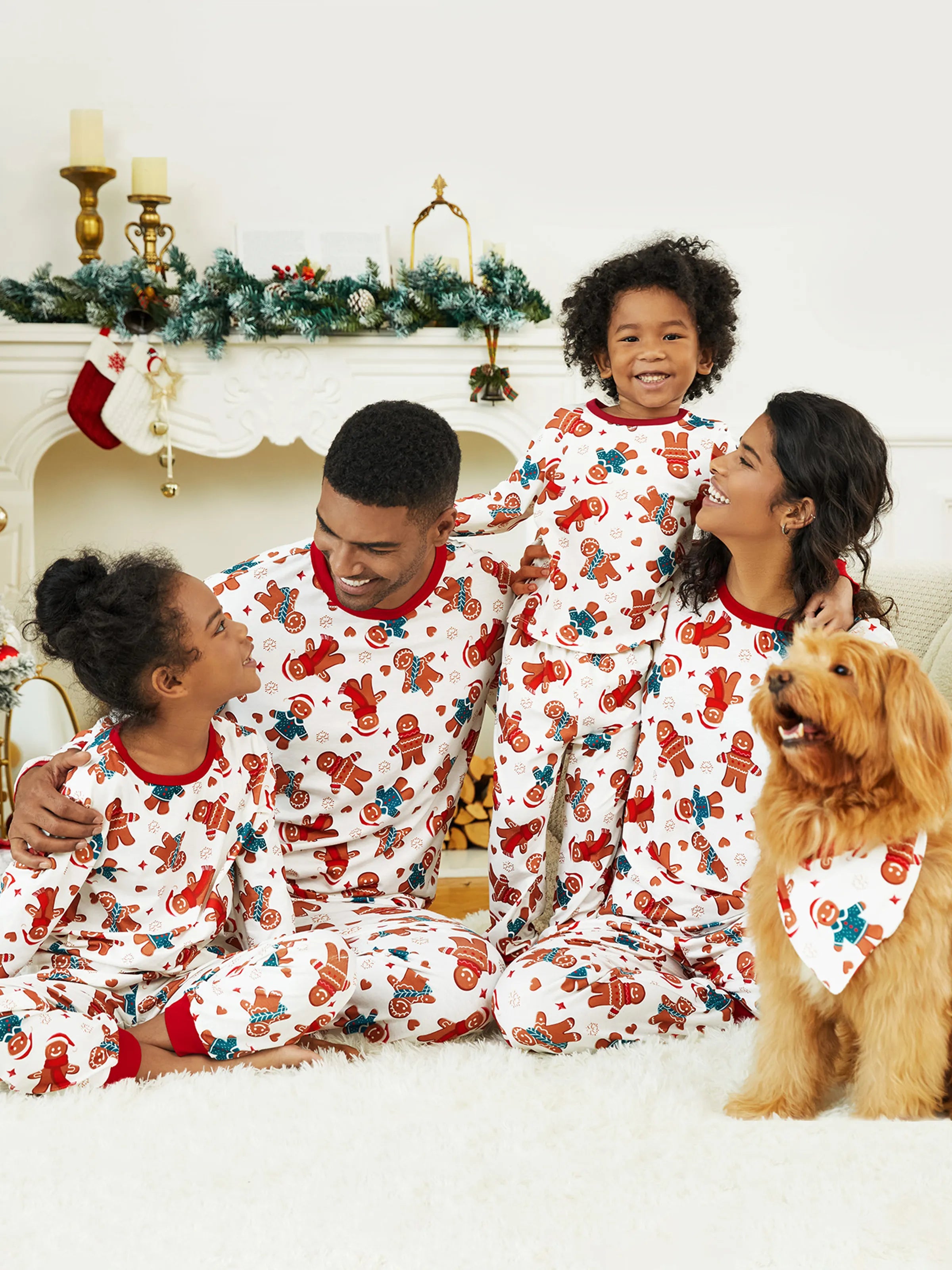 Christmas Family Matching Cartoon Gingerbread Man Allover Print Pajamas Sets