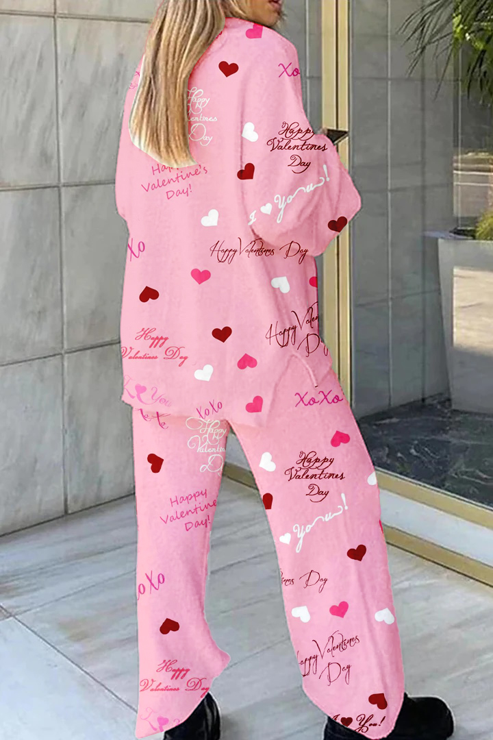 Women's Pink Heart Letter Printed Casual Homewear Set