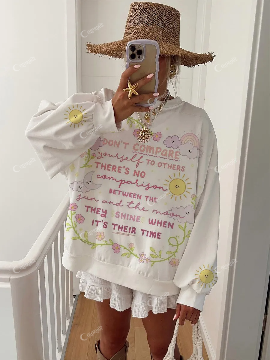 Women's Fresh Blue Sky and White Clouds Pattern Round Neck Long Sleeve Sweatshirt