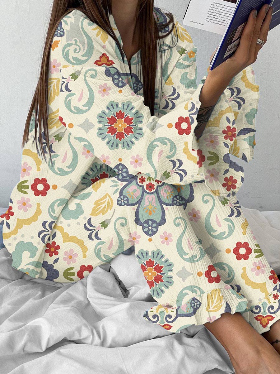 Women's Vintage Floral Print Casual Homewear Set