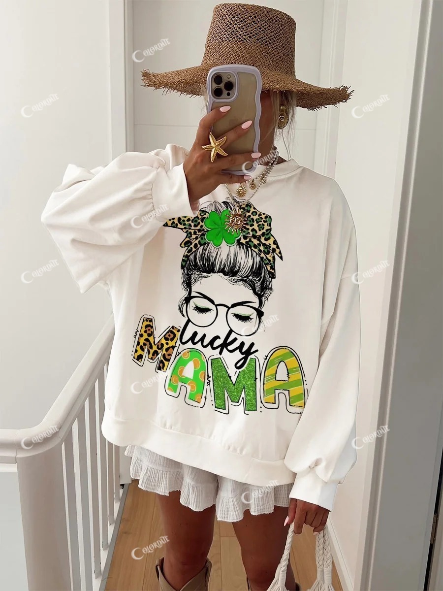 Women's St. Patrick's Day MAMA Print Crew Neck Sweatshirt