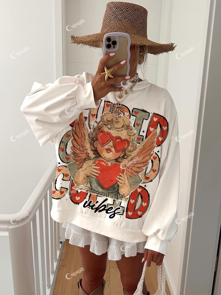 Women's Cupid Love's Statement Print Crew Neck Sweatshirt