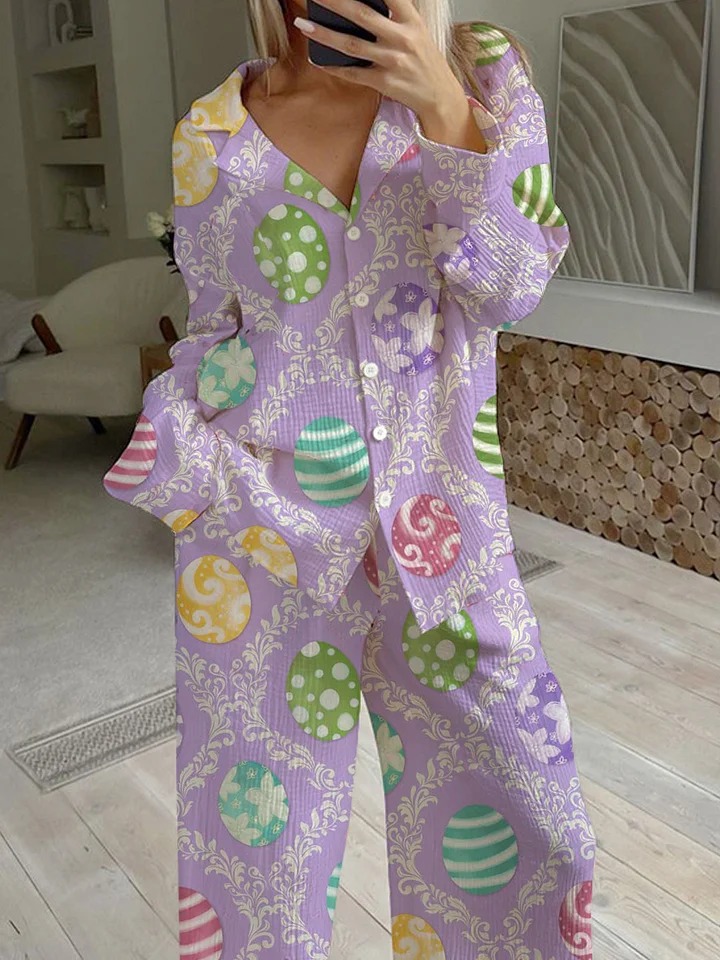 Women's Easter Plaid Egg Pajama Set