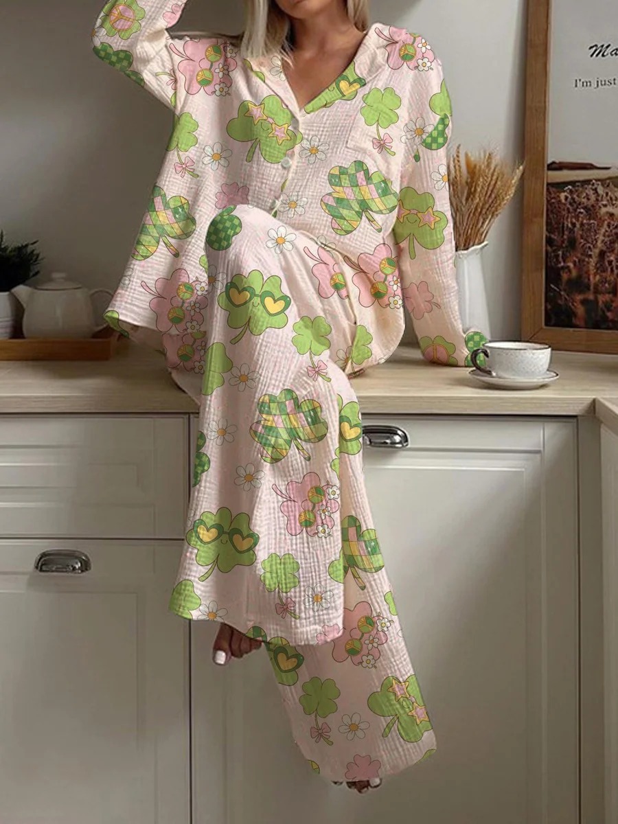 Women's St. Patrick's Day Shamrock Floral Pajama Set