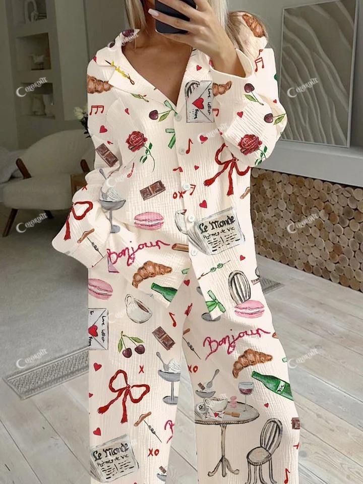 Women's Christmas Margarita Print Casual Homewear Set