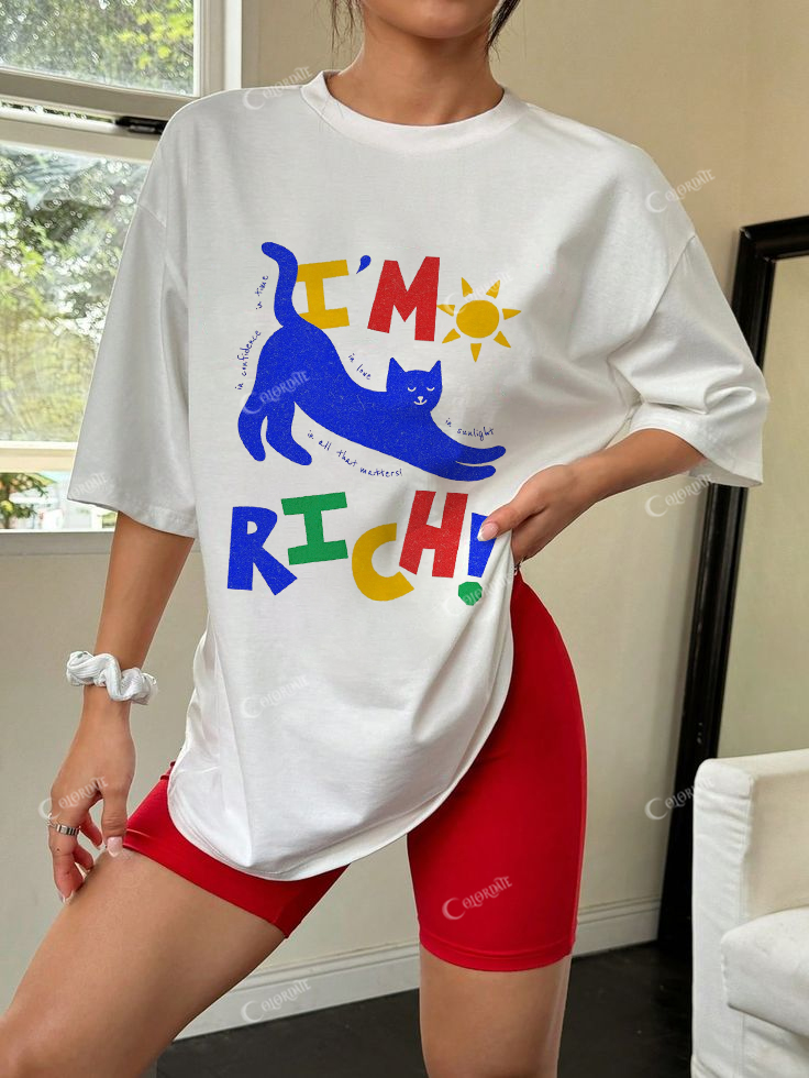 I'm Rich！Cat Fun Cotton Casual T-Shirt