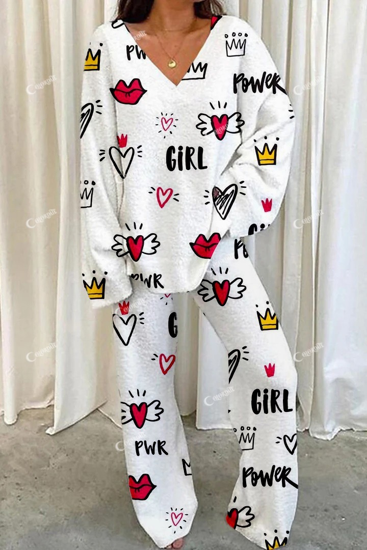 Women's Heart Letter Printed Casual Homewear Set