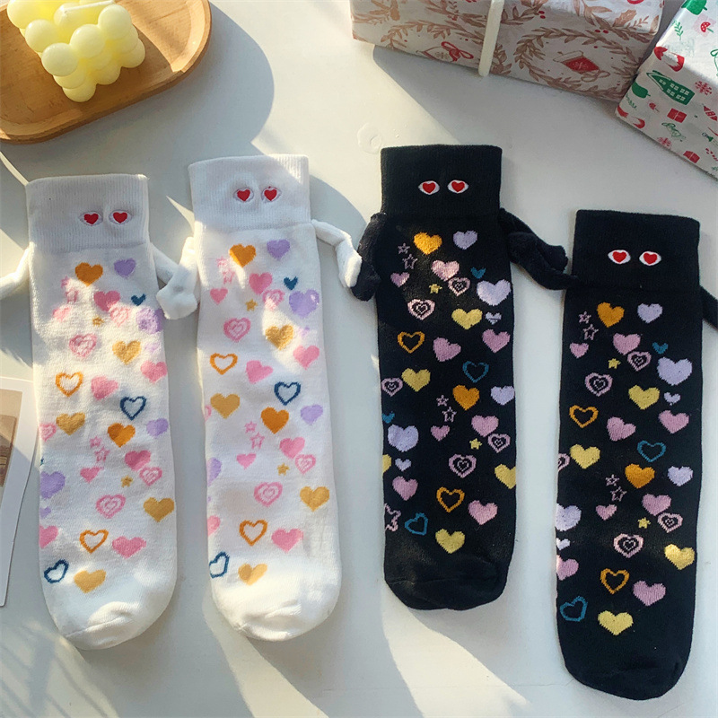 Valentine's Day Heart Holding Hands Eyes Knitted Socks