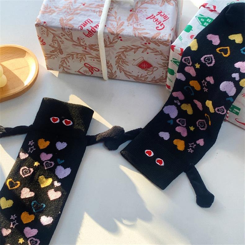 Valentine's Day Heart Holding Hands Eyes Knitted Socks