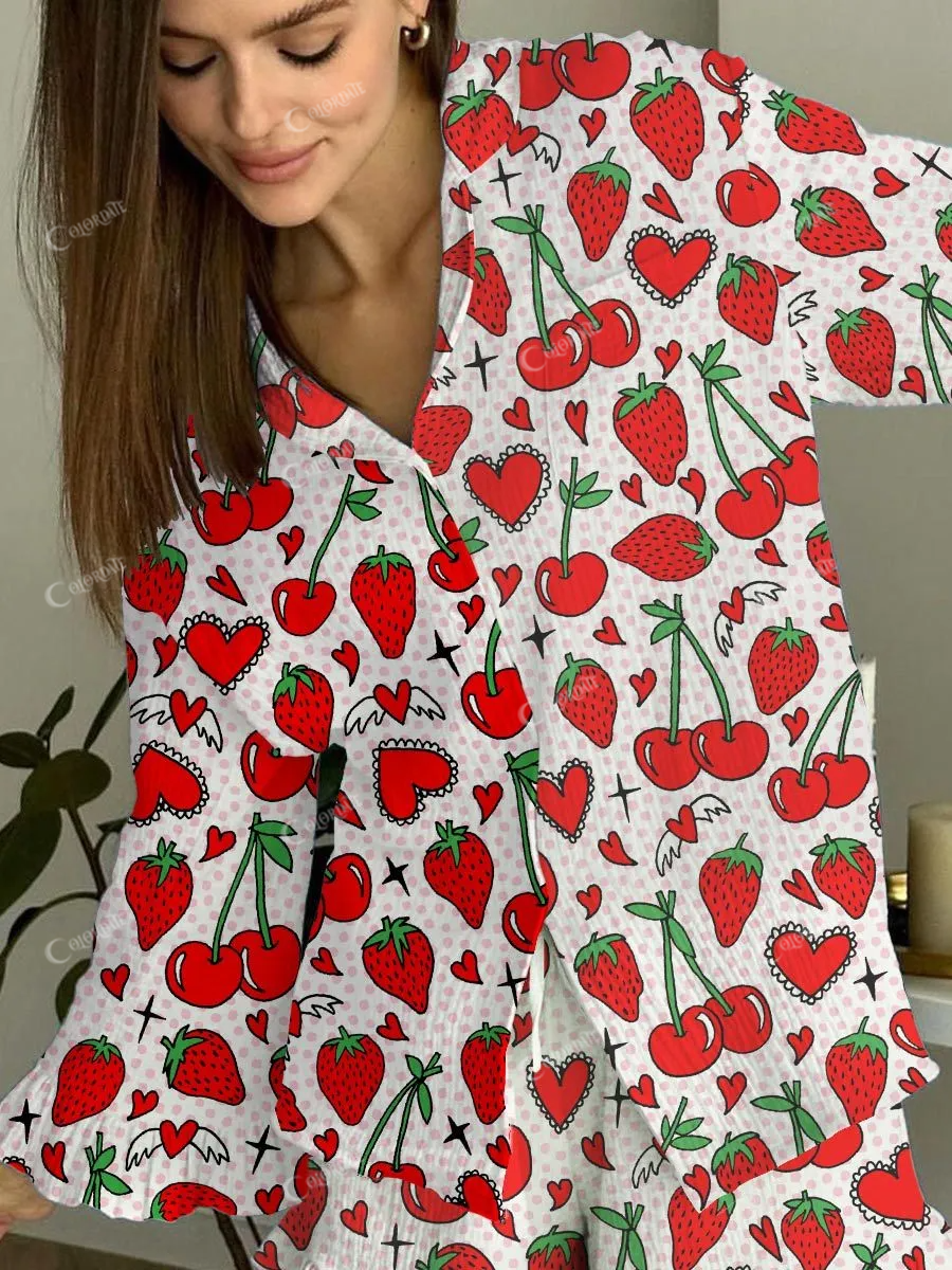 Ladies Pink Art Painting Home Long Sleeve Suit