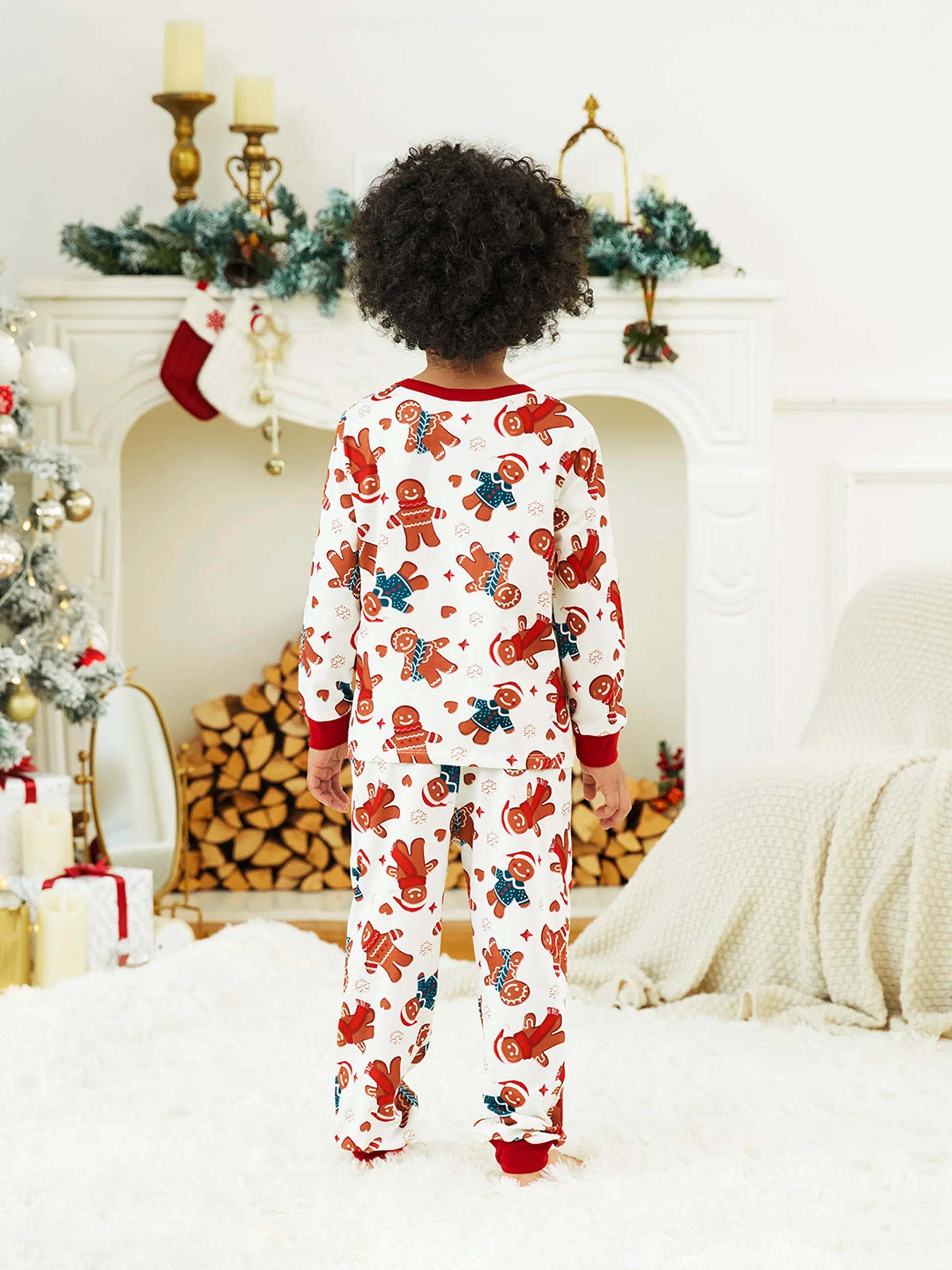 Christmas Family Matching Cartoon Gingerbread Man Allover Print Pajamas Sets