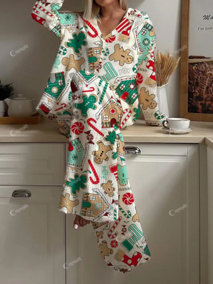 Women's Christmas Fun Pattern Long Sleeve Pants Set