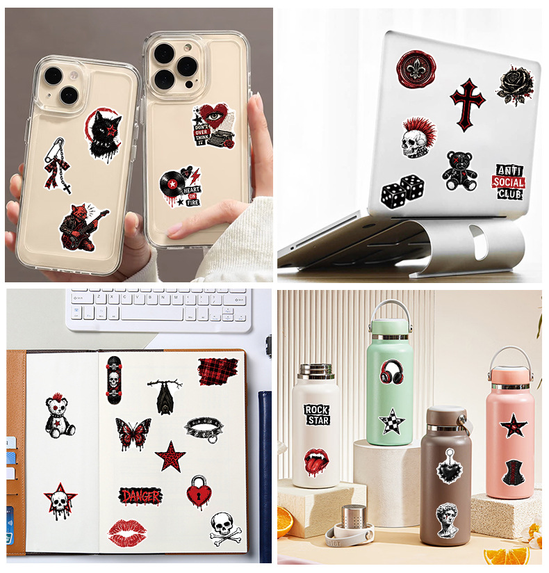 50 PVC Punk, Gothic, Skull, Rock And Dark Grunge Stickers
