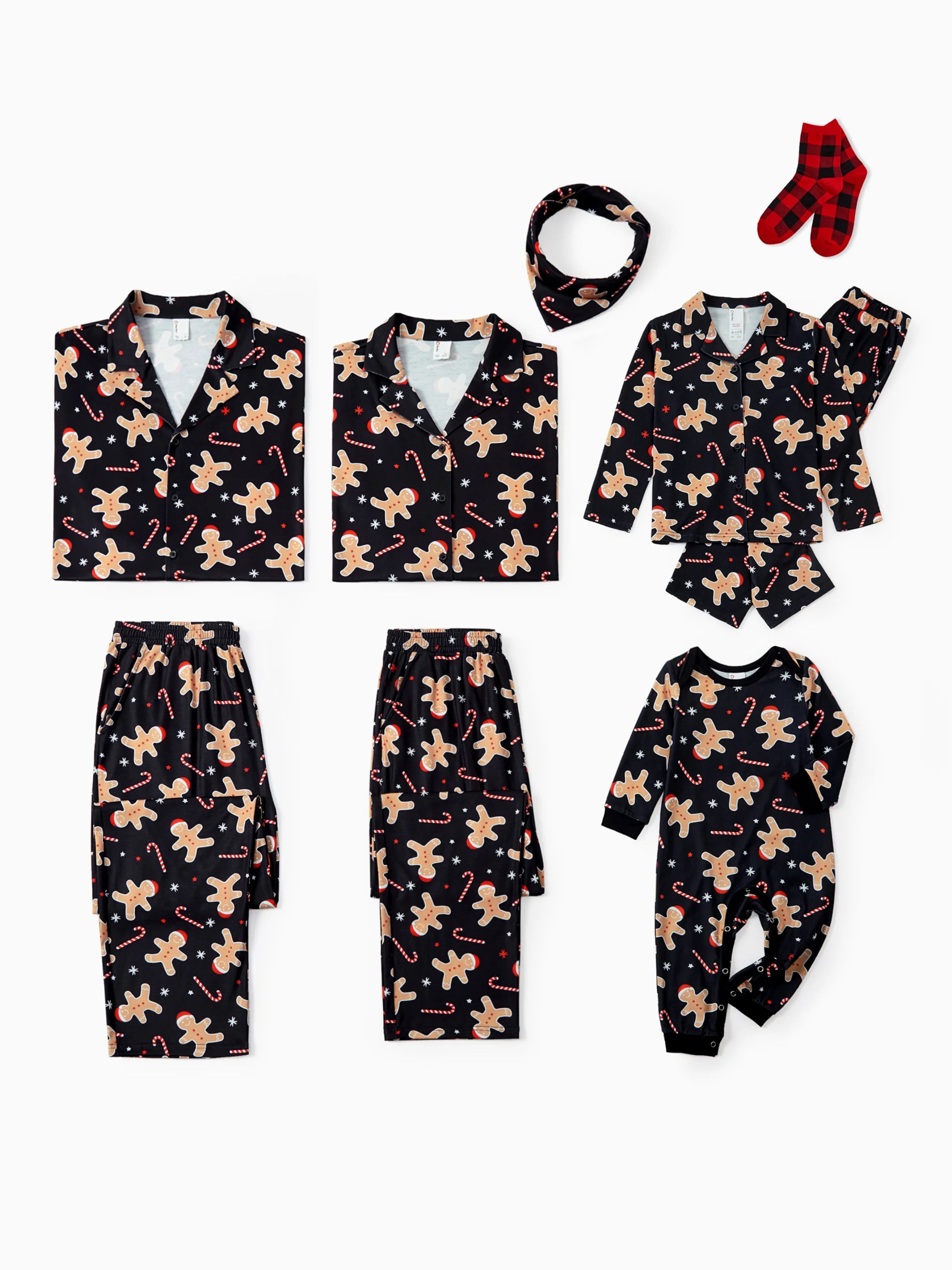 Christmas Matching Family Pajamas Set Gingerbread Print Black PJS