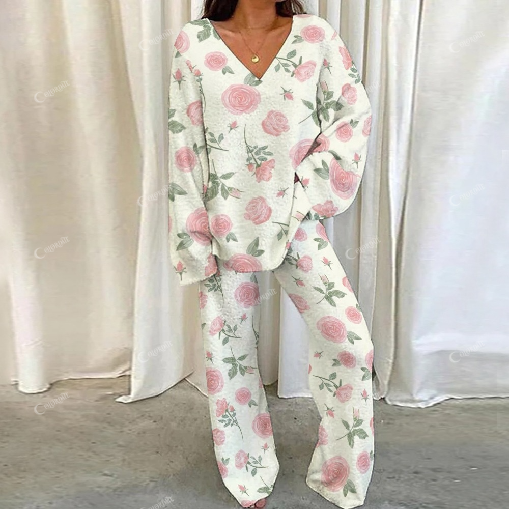 Pink Flower Loungewear Set For Women