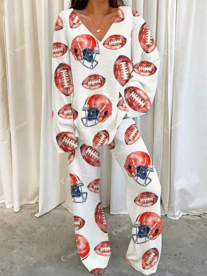 Women's Art Painting Rugby Print Home Long Sleeve Suit