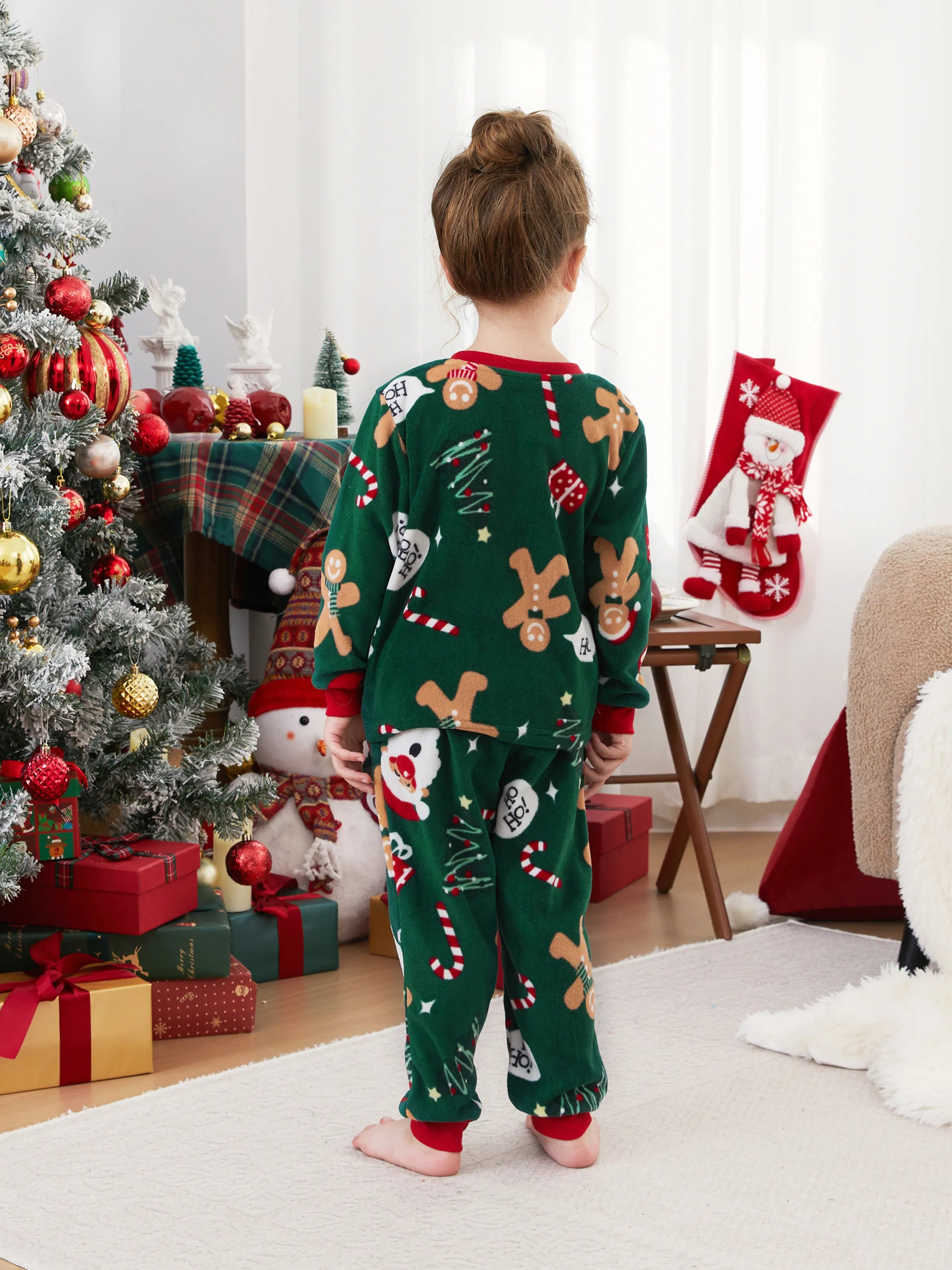 Christmas Pajamas Family Matching Fleece Gingerbread Man Long Sleeves Pajamas Sets