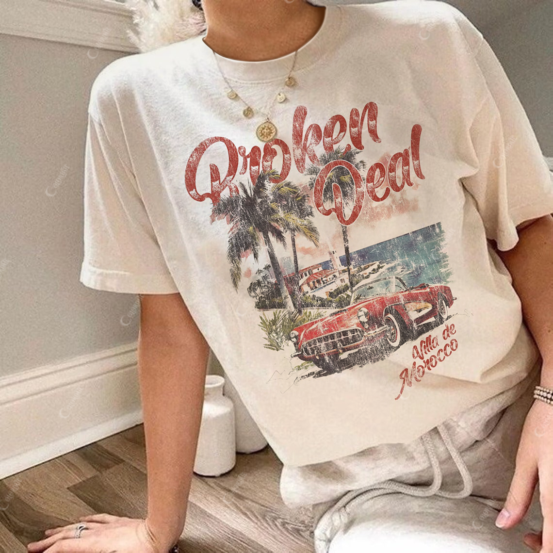 Colordate Women's Problem Deal Print Round Neck Short Sleeve Tee