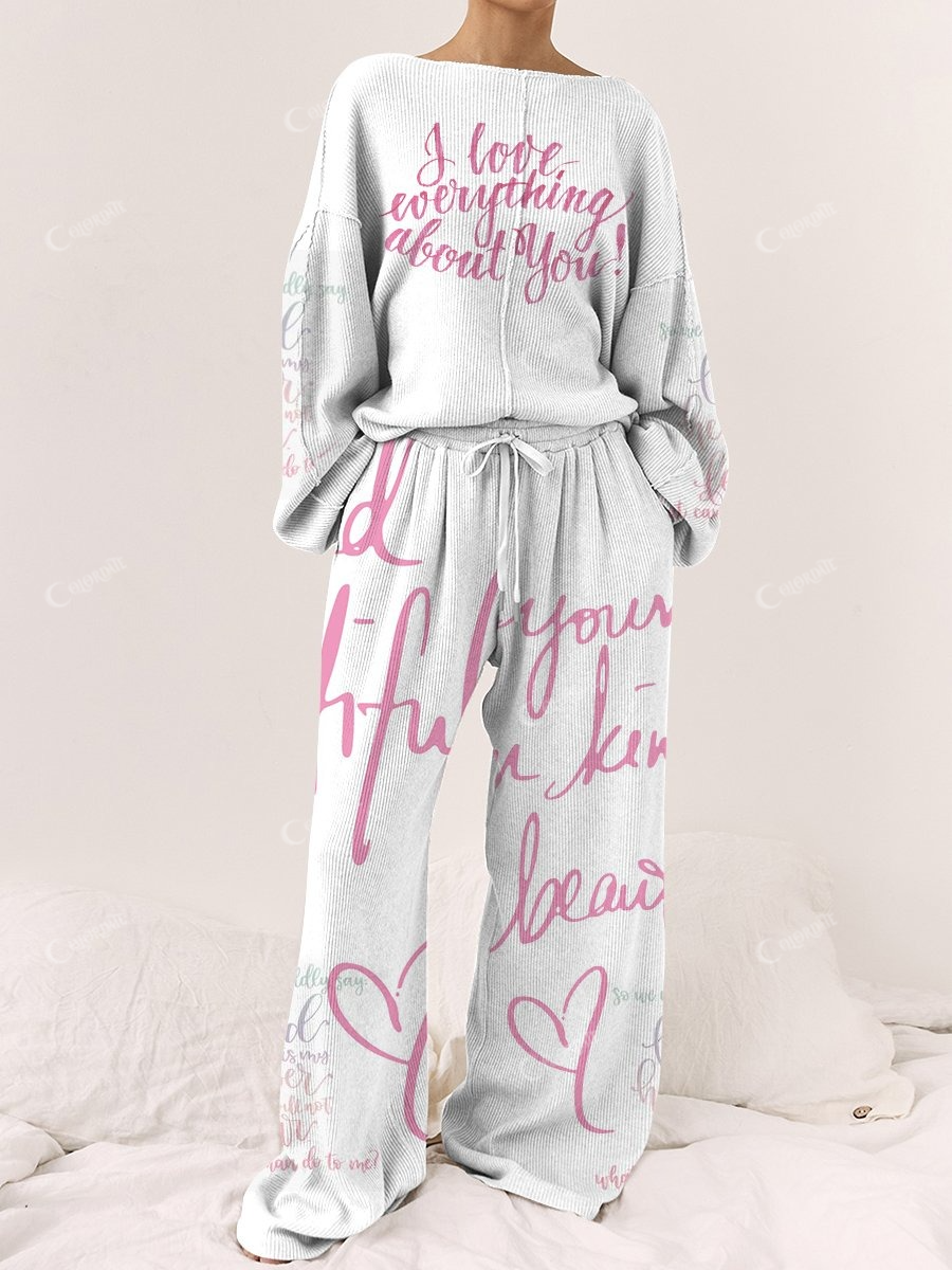 Women's Inspirational Print Long Sleeve Pants Set