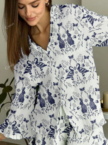 Women's Art Painting Farm Animals Bohemian Print Home Long Sleeve Suit