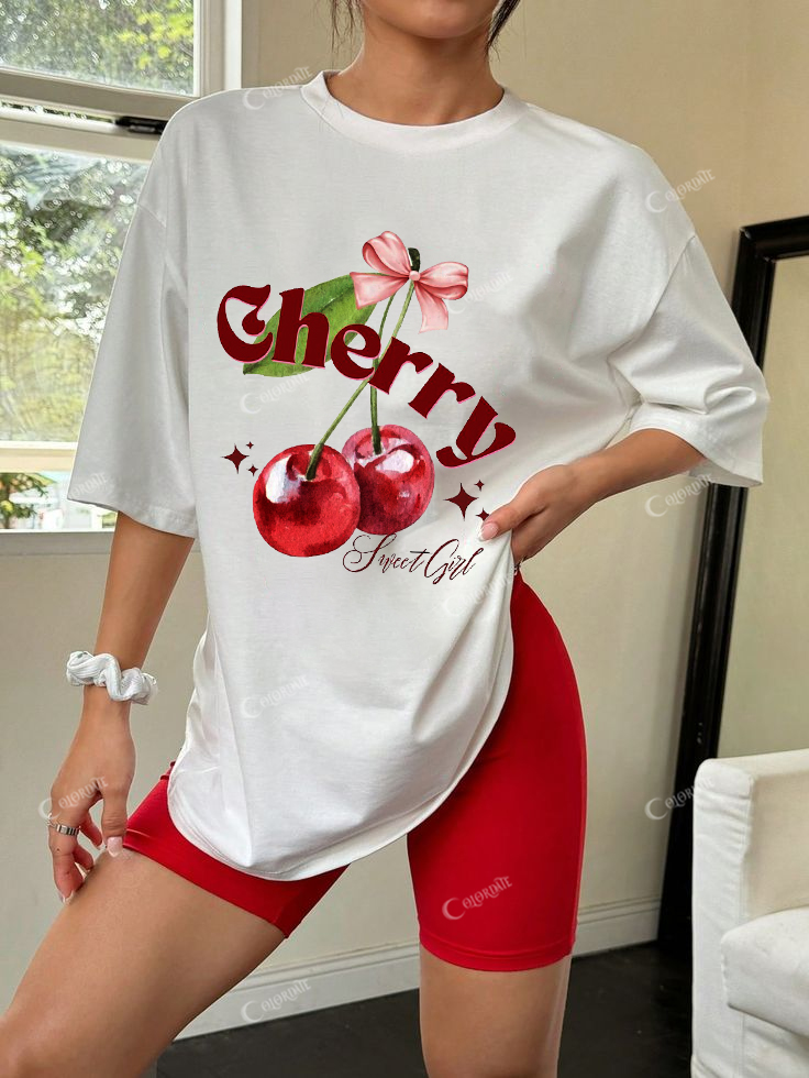 Cherry Sweet Girl Cotton Casual T-Shirt