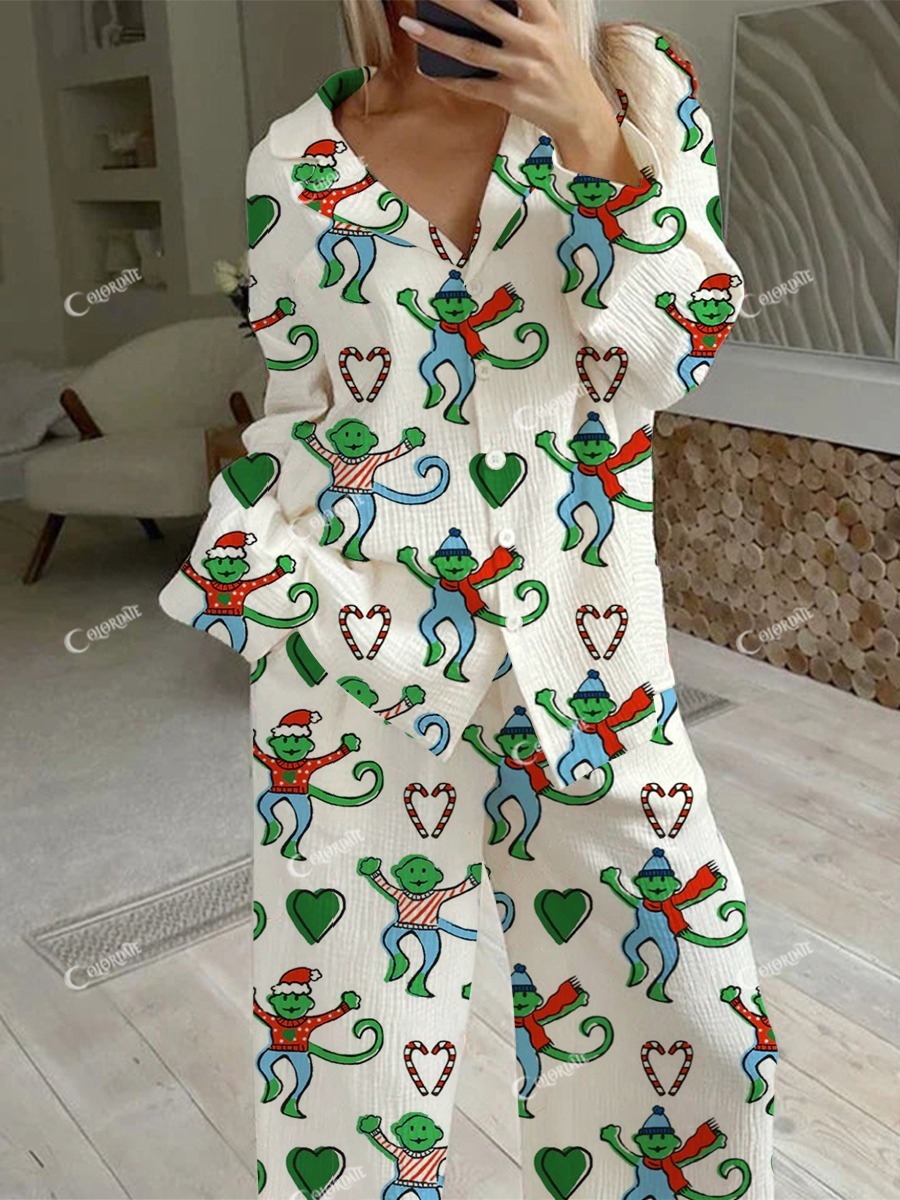 Women's Christmas Fun Print Home Long Sleeve Suit