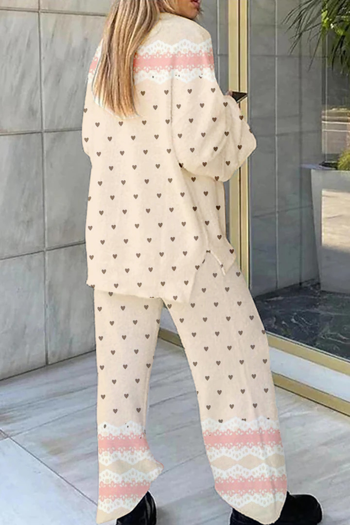 Women's Lace Bow Polka Dot Color Block Printed Casual Homewear Set