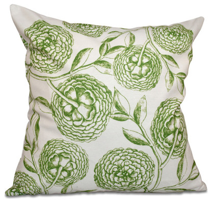 Antique Flowers Green Floral Outdoor Pillow
