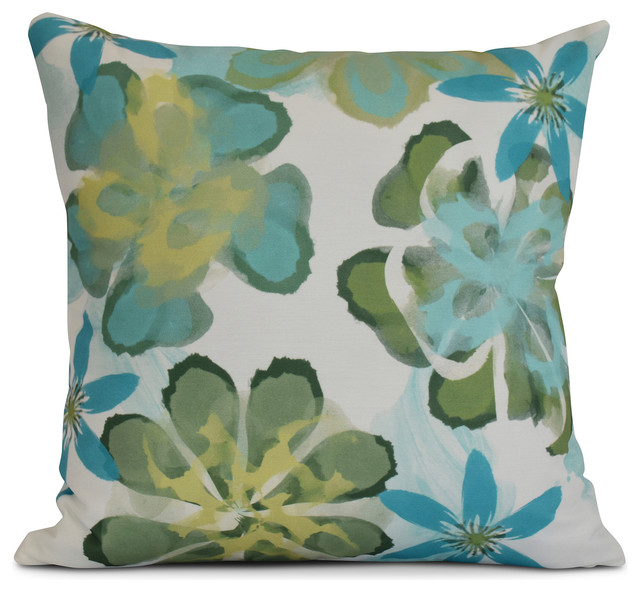 Watercolor Blue Floral Outdoor Cushion