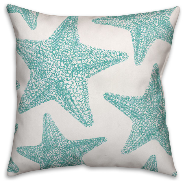 Teal Starfish Outdoor Throw Pillow