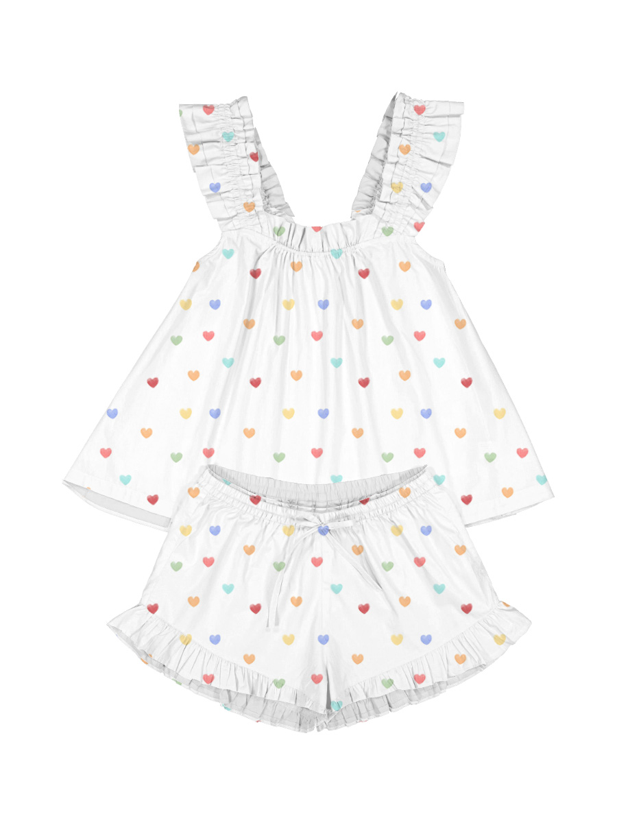 Colordate Blissful Hearts Colorful Heart Print Short Tank Top Shorts Pajama Set