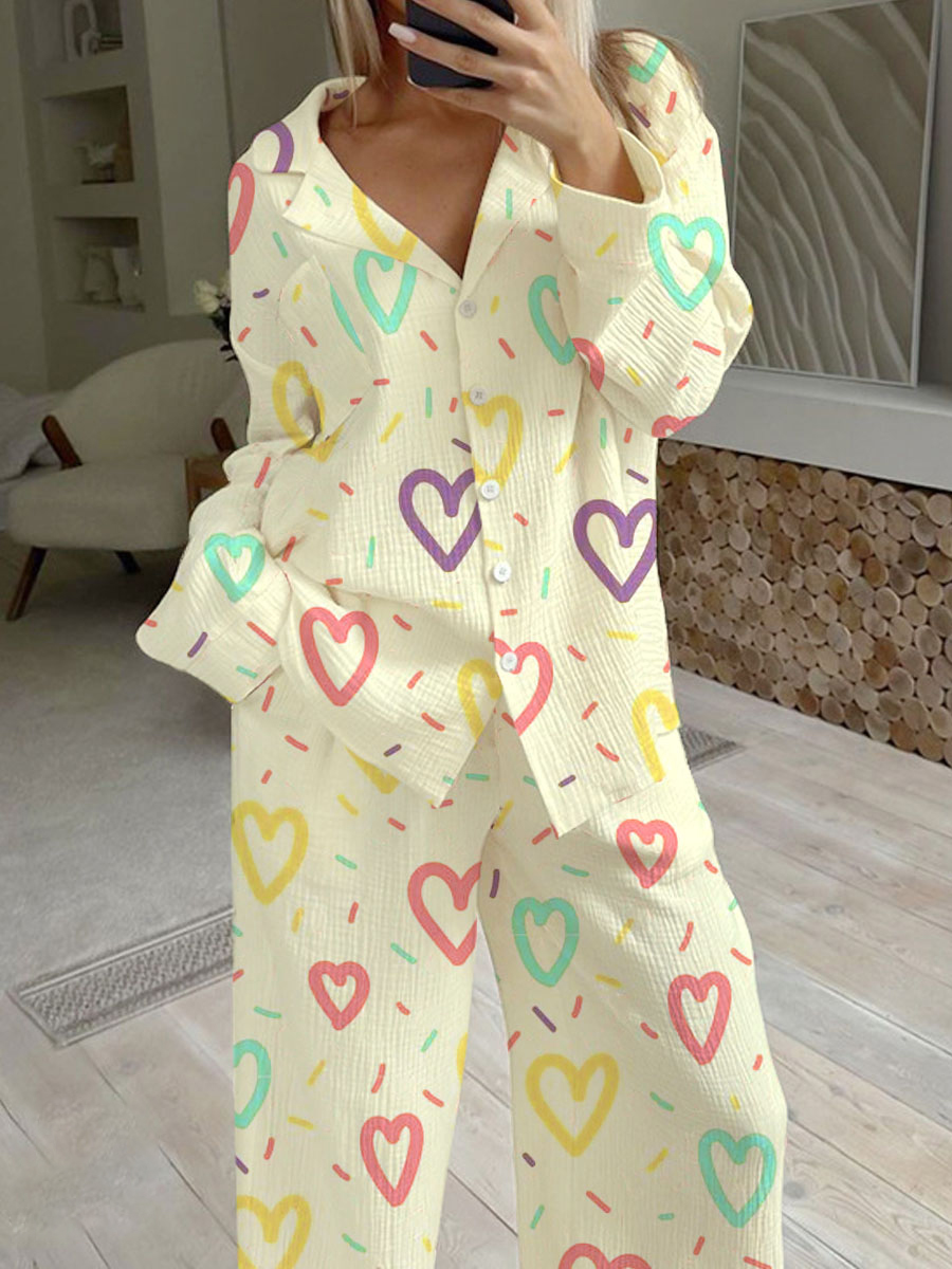 Women's Valentine's Day Heart Printed Casual Suit