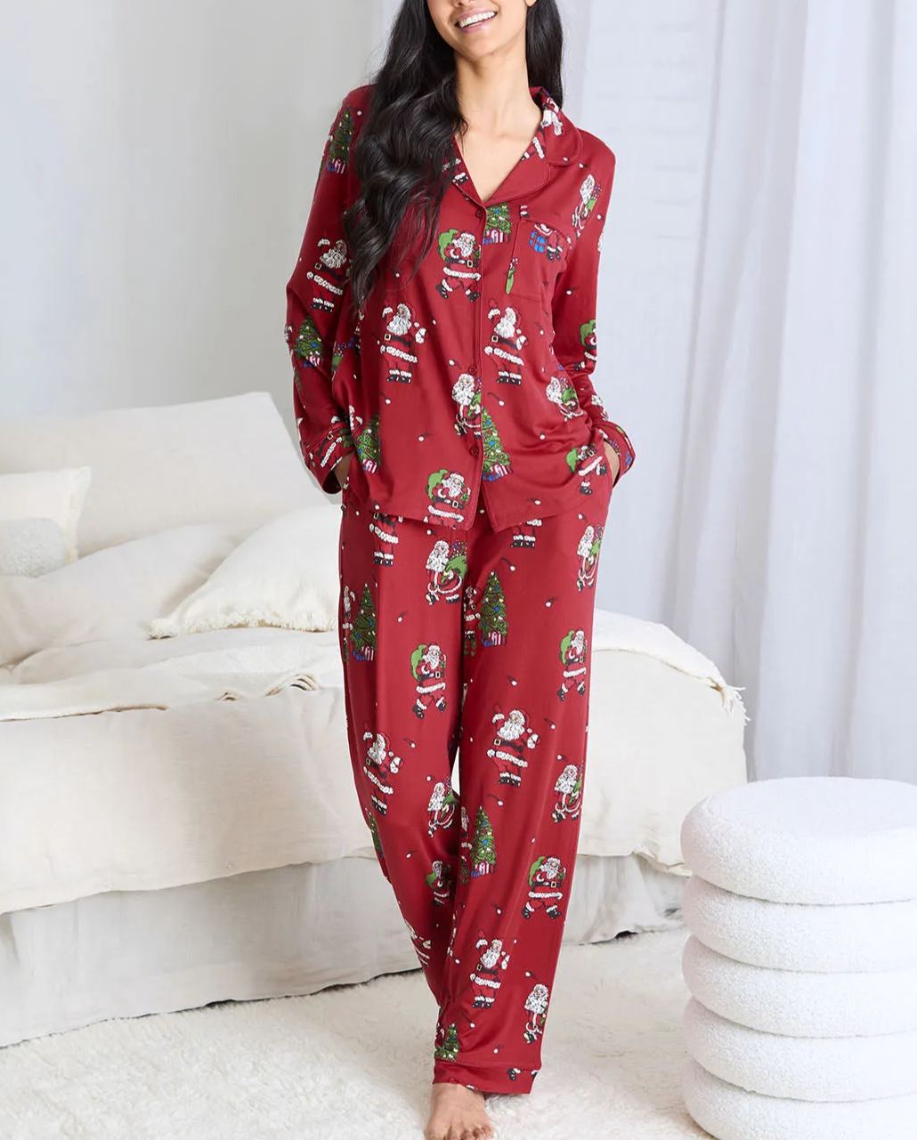 Christmas Santa Snowball Print Long Pyjama Set