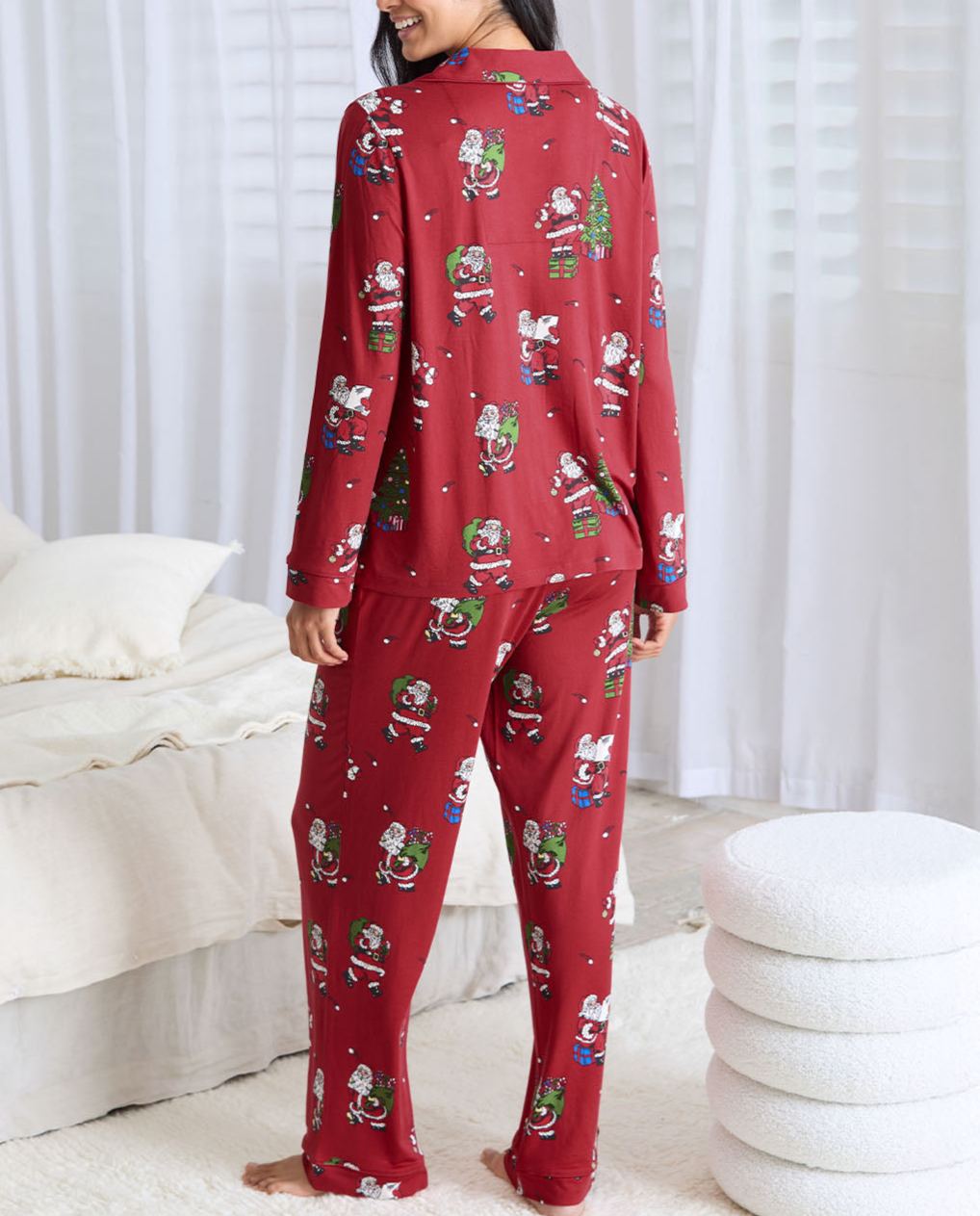 Christmas Santa Snowball Print Long Pyjama Set