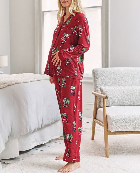 Christmas Santa Snowball Print Long Pyjama Set