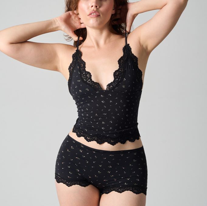 Lace Triangle Cami Rosebud Print Set