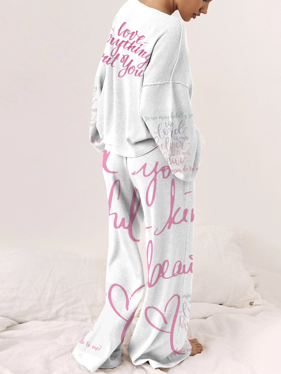 Women's Inspirational Print Long Sleeve Pants Set