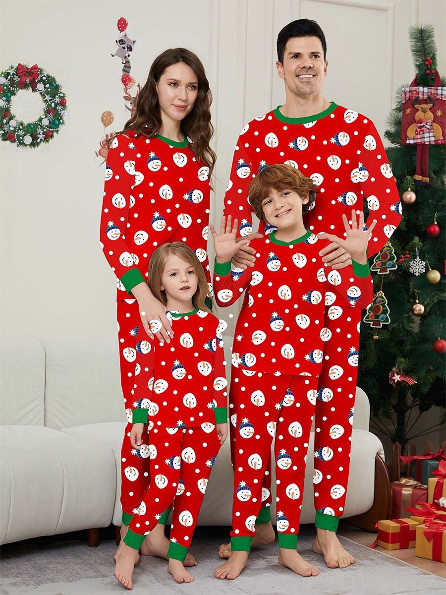 Family Set Christmas Long Sleeves and Pants Snowman Printed Home Clothes