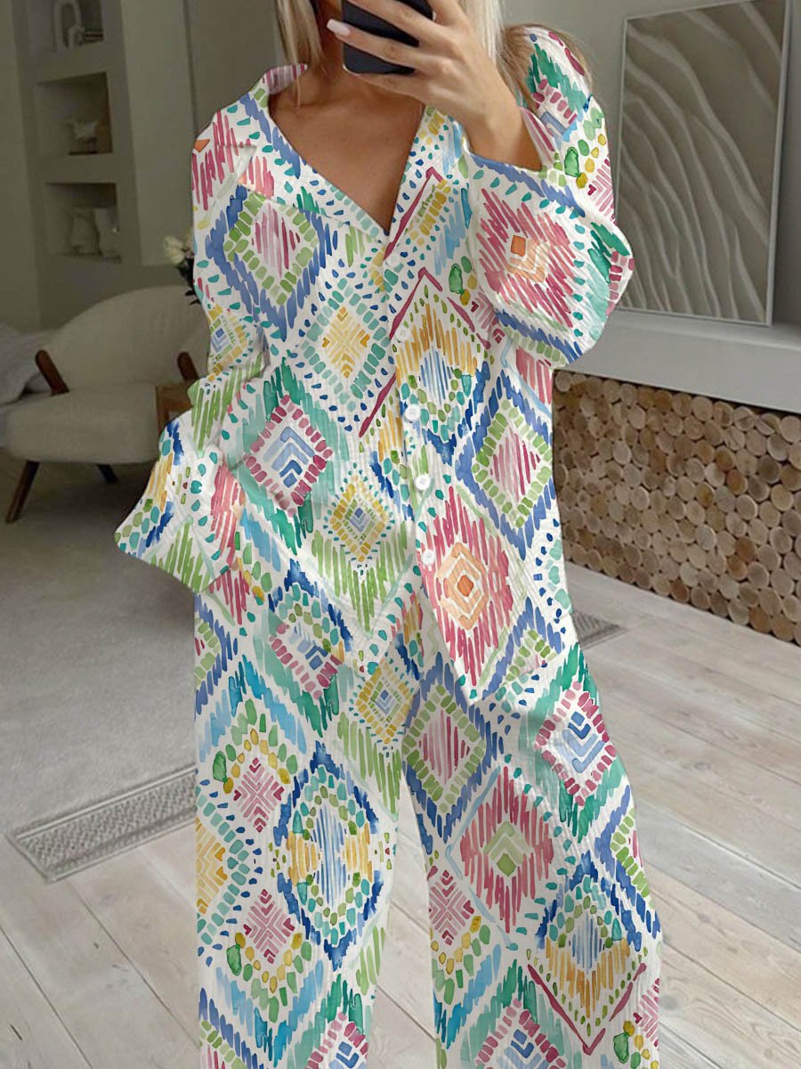 Women's Colorful Bohemian Print Loose Homewear Set